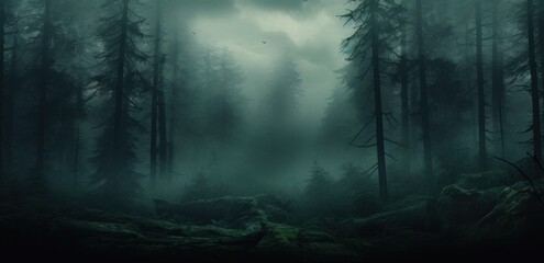 Naklejka premium a foggy forest in the fog,