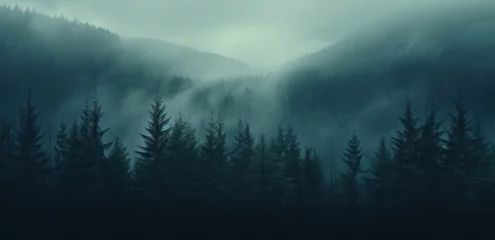Deurstickers Mistige ochtendstond a foggy forest in the fog,