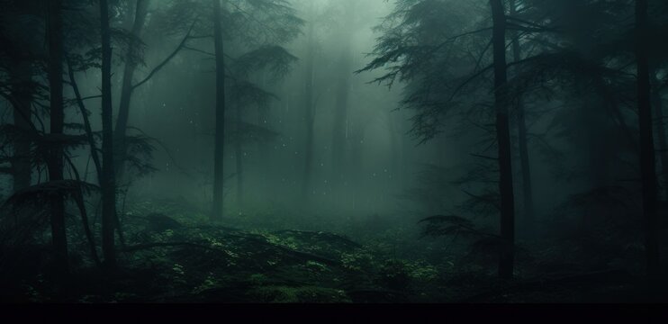 a foggy forest in the fog, © ArtCookStudio