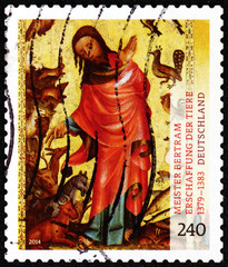 Postage stamp Germany 2014 Creation of the Animals, by Meister Bertram, detail of painting of panel from Grabow Altarpiece in Kunsthalle, Hamburg