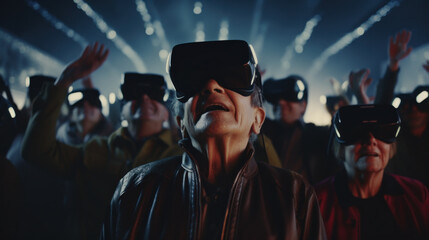 Obraz premium Group of elderly people wearing virtual reality glasses