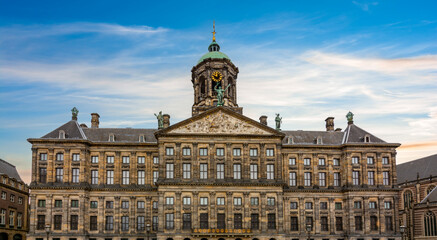 Fototapeta na wymiar Royal Palace on Dam square in Amsterdam, Netherlands