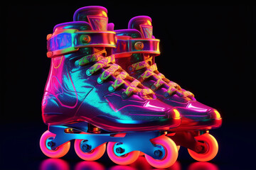 Neon roller skates. Disco on roller skates.