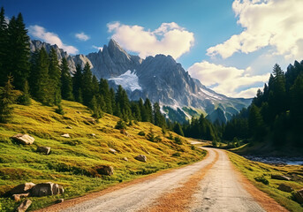 Road landscape in the mountains. AI generated