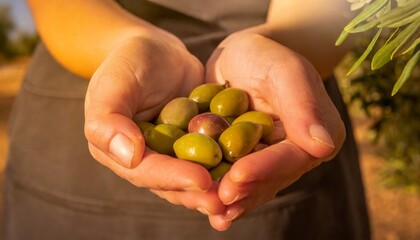 Macro Shot of Black and Green Olive Oils in Farmer's Hand