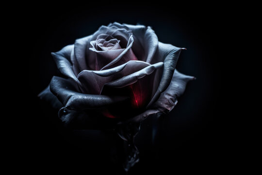 rose recouverte de minuscule gouttes de ros&eacute;e sur fond noir