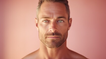 Photo of a peaceful man in front of pink background