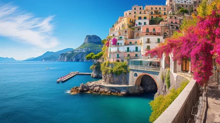 Photo sur Plexiglas Europe méditerranéenne Amalfi Coast with colorful houses and blue sea. ai generated.