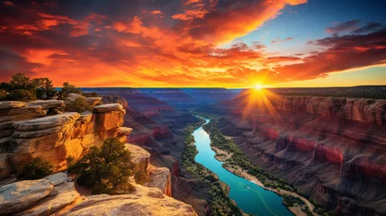 Fototapeten panoramic view of the Grand Canyon during a vibrant sunset. ai generated. © 1st footage