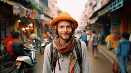 Traveler man wandering around tourist places