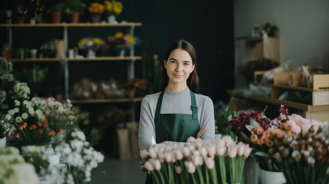 Generative AI portrait of a proud small business owner in shop