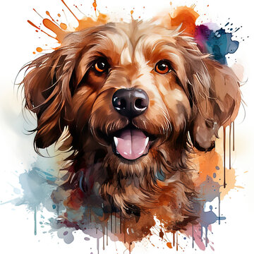 Watercolor Labradoodle Clipart, Generative Ai