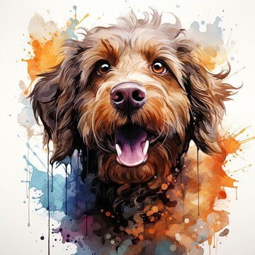 Watercolor Labradoodle Clipart, Generative Ai