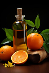 bottle, jar with orange essential oil extract