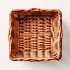 top view of wicker basket isolated on white background