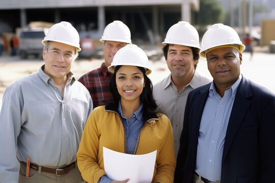 Diverse team of construction professionals