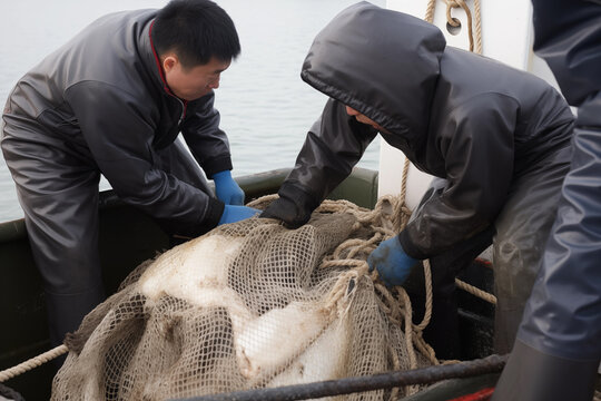 Generative AI image of fishermen at work on a boat