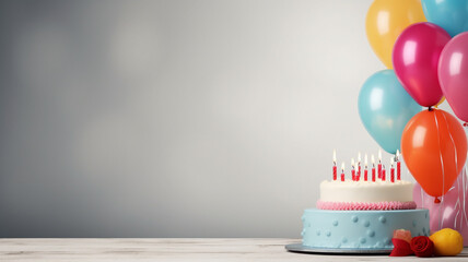 birthday cake in front of colorful candles - obrazy, fototapety, plakaty