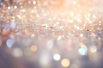 Blurred silver background with confetti and sparkles, bright colorful background