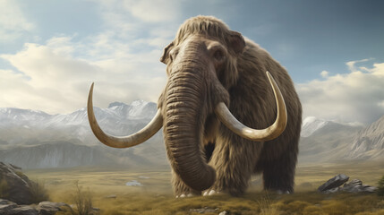 Majestic mammoth in wild terrain.