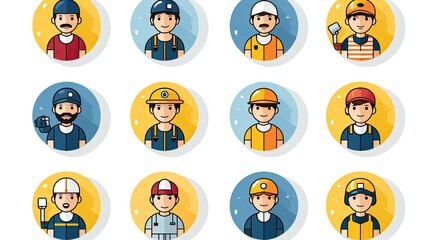 Profession icon set, people in different occupations. White background.