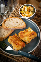 Pieces of fried cod fillet.