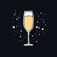 a glass of champagne with bubbles on a black background