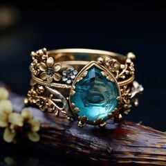 an aqua ring with pebbles in the water,