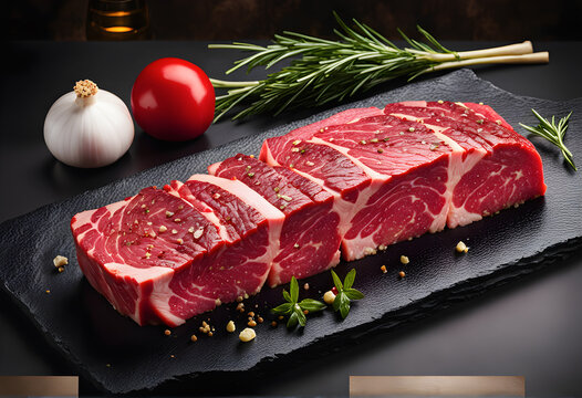 An image showcasing the culinary excellence and marbling of beef striploin