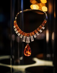 an orange necklace on display at a nightclub,