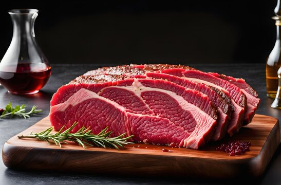 An image showcasing the raw elegance and marbling of beef topside