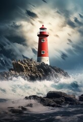 blue sea in the winter landscape background lighthouse