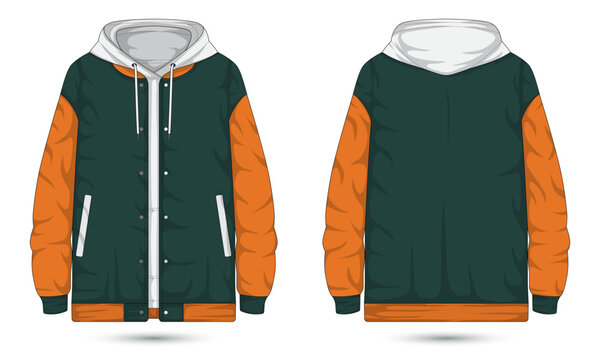 Hooded Letterman Jacket Mockup Front And Back View