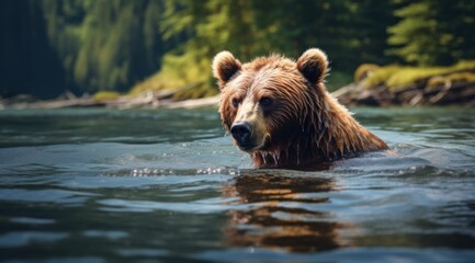 Fototapeta premium brown bear in the river,