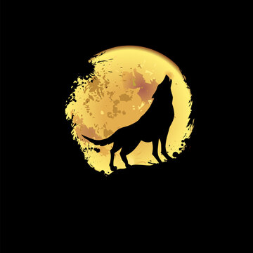 The wolf howls at the moon. T-shirt print. hand drawing. Not AI. Vector illustration