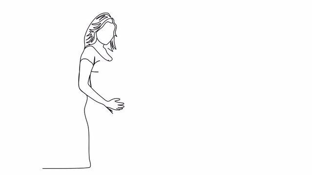 Pregnant woman, one line drawing animation. Video clip with alpha channel.