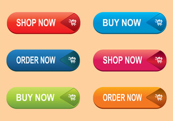 Obraz premium Buy now, Shop now, order, button. Buy now button with shopping cart. Set of button shop now. Unique Online shopping button. Vector illustration. 