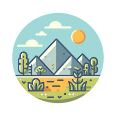 Obraz premium Cartoon mountains logo. Vector illustration