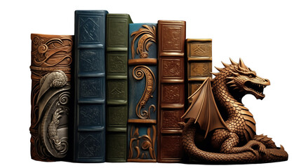 Majestic Dragon Perched on Towering Bookshelf, Guarding Ancient Tomes