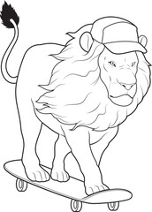 Lion Skater Skateboard Sports Animal Vector Graphic Art Illustration