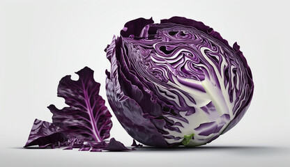 Fresh organic red cabbage vegetables white background AI Generated image - obrazy, fototapety, plakaty