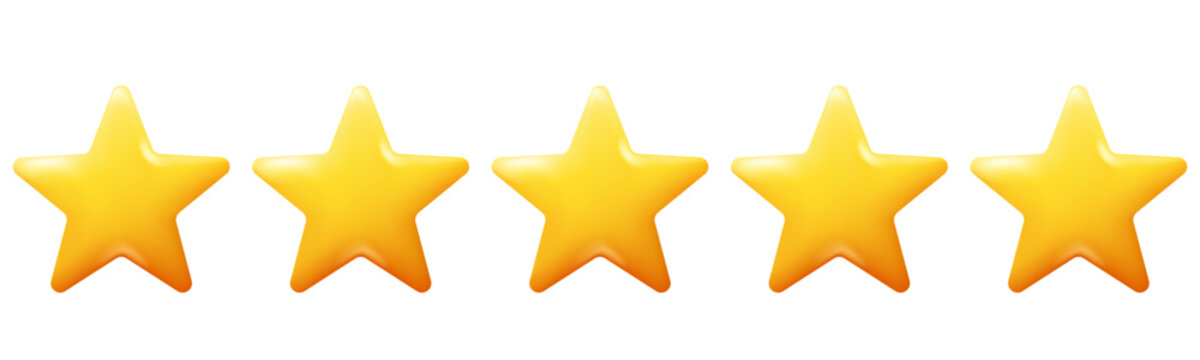 Customer rating feedback concept. Five stars review icon set. Realistic 3d design. For mobile applications