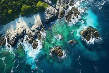 Aerial view of a rocky sea shore