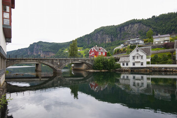 Stone bridge in Norheimsund, located on the Hardangerfjord in Norway.