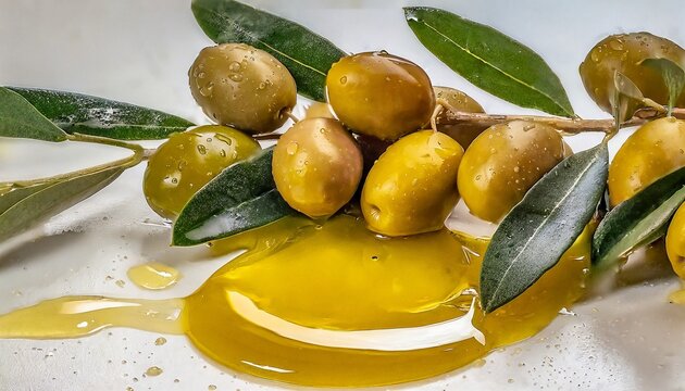 Macro Shot of Olives with Oil Droplets