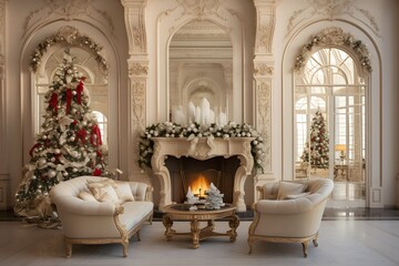 Velvet Robes and Christmas Royalty White elegant room decorated for Christmas
