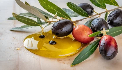 Foto op Plexiglas Macro Shot of Olives with Oil Droplets © CreativeStock