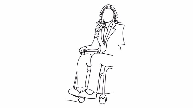 Woman in a wheelchair, one line drawing animation. Video clip with alpha channel.