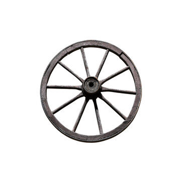 Wooden spoked wheel isolated on the transparent background