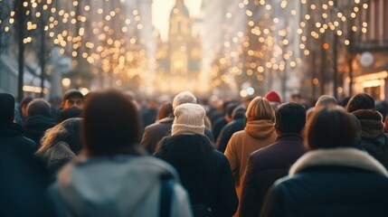 crowd of people on the Christmas holidays street. Generative ai